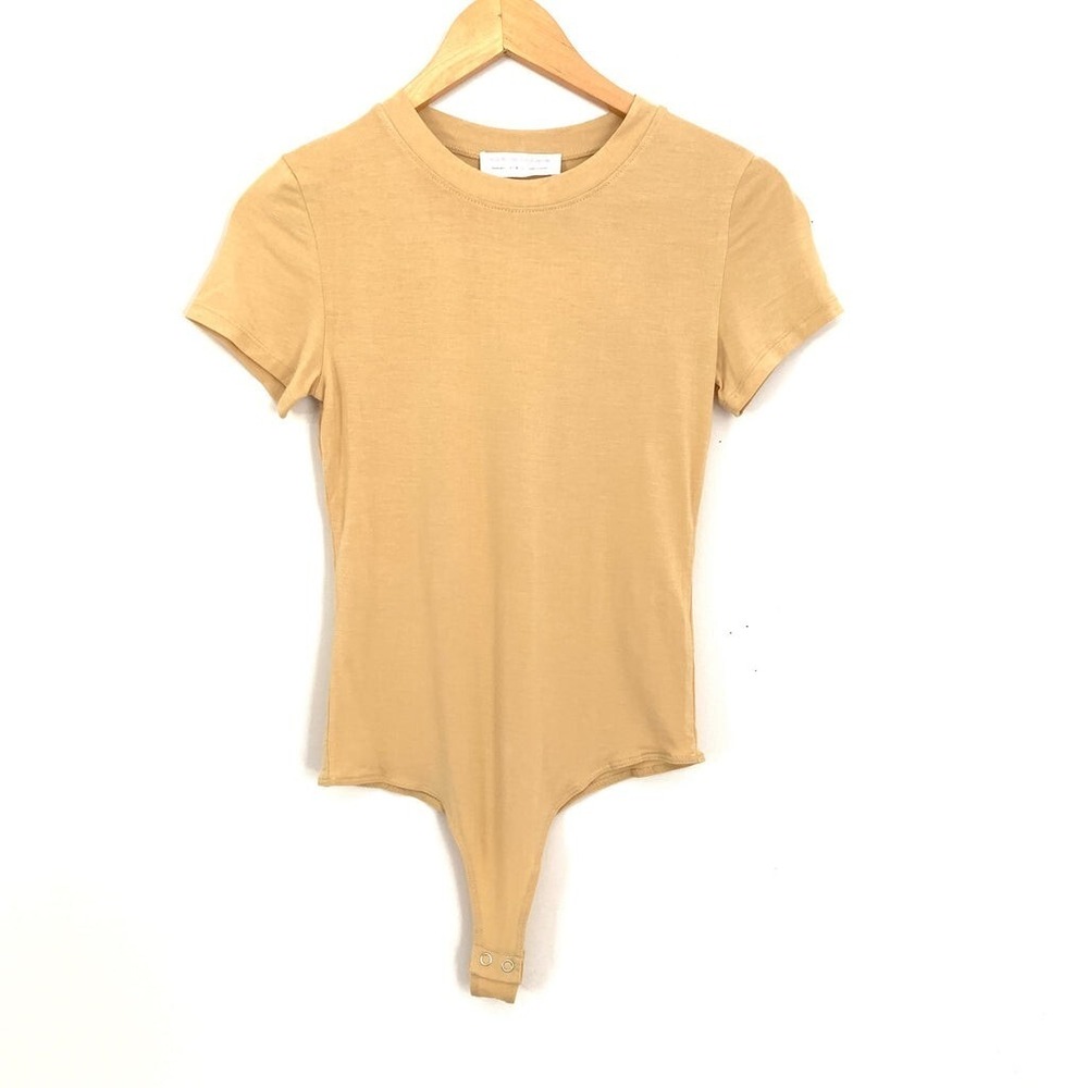 Excuse Me I Have To Go Be Awesome TAN Short Sleeve Thong Bodysuit S